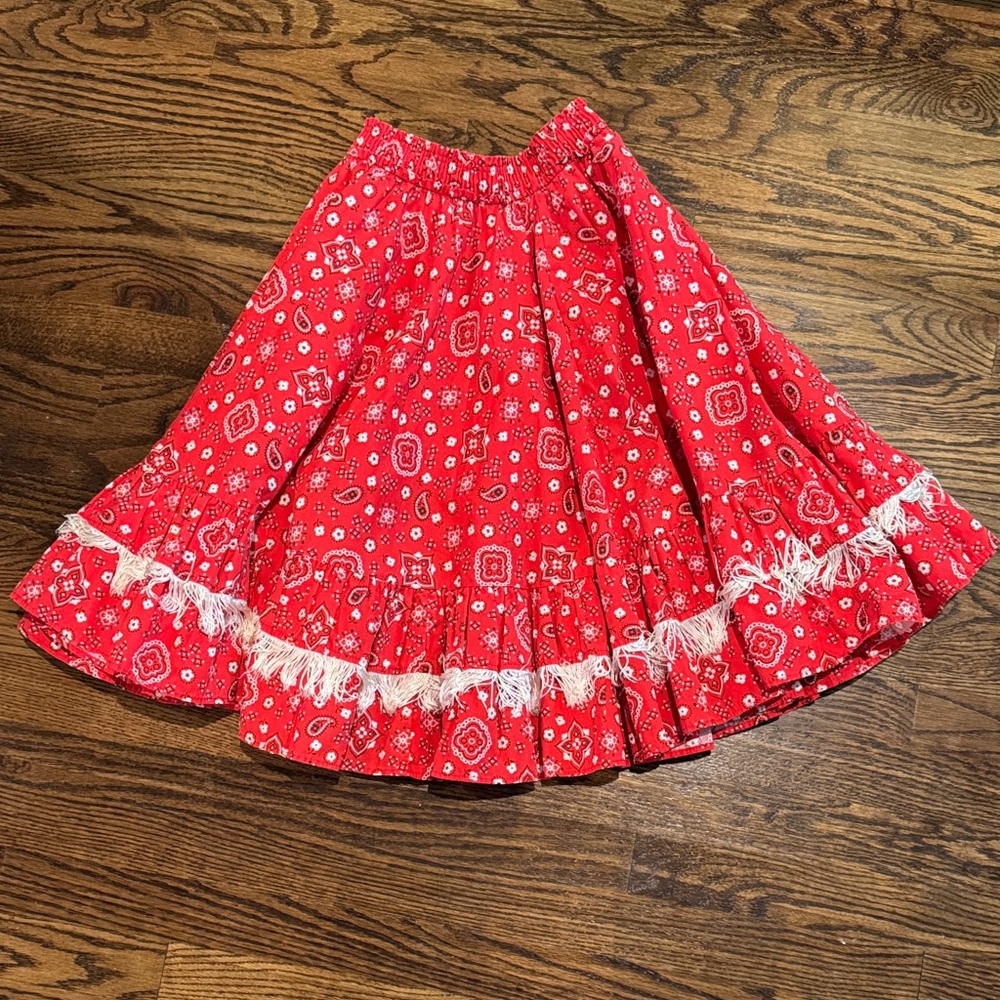 Vintage Pete Bettina Red Handkerchief Print  Western Women's Skirt with Fringe